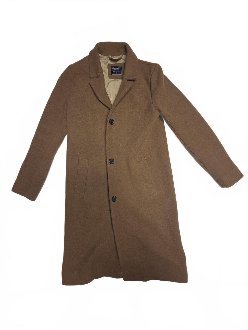 Abercrombie & Fitch Camel Brown Wool-Blend Long Overcoat Trench Jacket Womens XS
